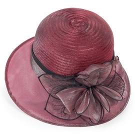Kentucky Organza Derby Fascinator Sun Hats for Lady Women Party Wedding Bowler Hat with Decorative Flower