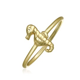 Minimalist Simple Midi Knuckle Thin 1MM Band Stackable Nautical Seahorse Ring For Teen Gold Plated Sterling Silver