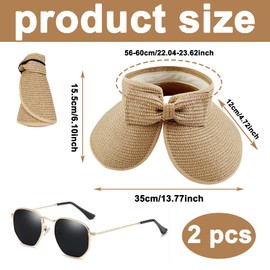 1 Pcs Summer Hats for Women, Women's Sun Hats and 1 Pcs Sunglasses, Foldable, Wide Brimmed Sun Hat, Suitable for Vacation, Gardening, Outdoor Activities (Khaki Color)