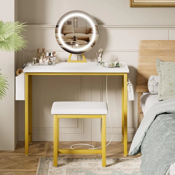 Makeup Vanity Desk with Mirror and Lights White Gold Dressing