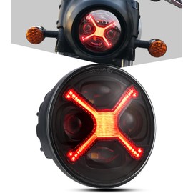 PKEDUO 5-3/4 5.75" Motorcycle Headlight Smoke X-Style RED DRL Compatible with XG500 XG750 XL883N 72 48 883 FXSTB FXDWG Night Road