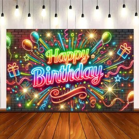 Blissyard Neon Birthday Party Banner 71x43 Inch Neon Birthday Backdrops Glow in The Dark Birthday Party Photography Backdrops Neon Sign Hip Hop Happy Birthday Party Decoration Banner Kids Boys Girls