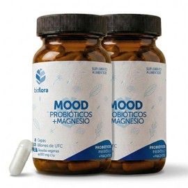 Bioflora Mood Probióticos y Prebióticos + Citrato y Glicinato de Magnesio, 35 Cápsulas Veganas de 550 mg c/u, contiene 8 diferentes Cepas y15 Billones