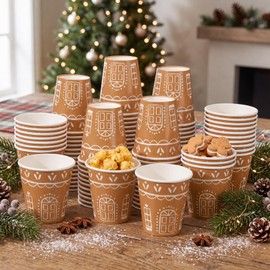 100 Pcs Christmas Gingerbread Paper Cups, 10 oz