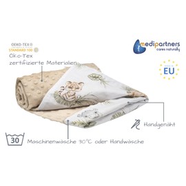 Medi Partners Baby Blanket, 100% Cotton, 75 x 100 cm, Double-Sided Multifunctional Plush Blanket for Pushchairs, Soft, Fluffy, Safari with Beige Plush