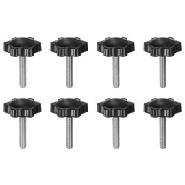 sourcing map 8pcs Star Knobs M6 x 30mm 304 Stainless Steel Threaded Stud 32mm Plastic 6-Star Head Hand Tightening Thumb Screw Clamping Jig Knob Handle, Black