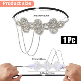 CABODYALS 1Pc Silver Flapper Headband 1920s Crystal Great Gatsby Headpiece Rhinestone Pearl Flower Tassel Chain Vintage Hair Accessories for Women Evening Dresses Bridal Wedding Party Accessories