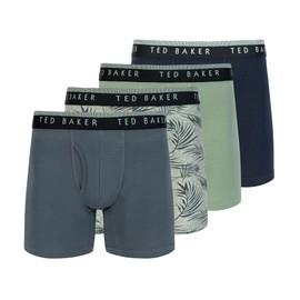 Ted Baker Men's 4 Pack Cotton Stretch Boxer Brief, Green/Blue, Large