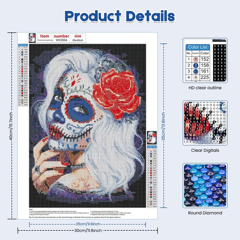 EOBROMD Skull Diamond Painting, 5D Girl Diamond Painting Kits for