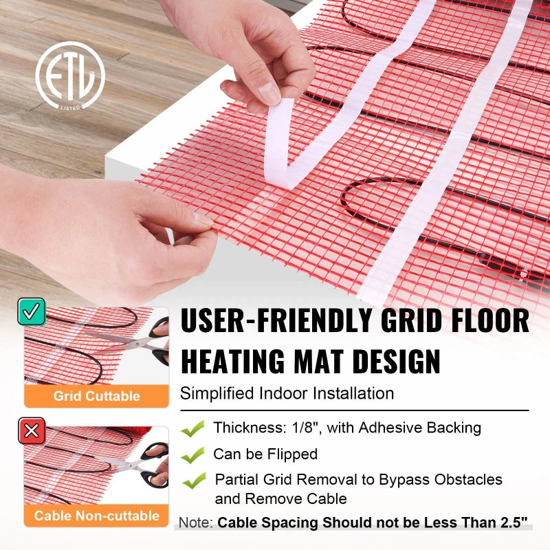 Electric Radiant In-Floor Heating Mat 20 Sq Ft Plastic 1000W
