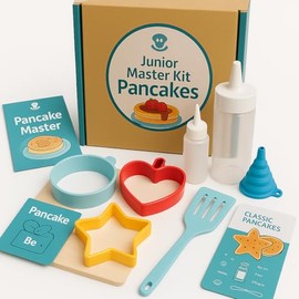 Tovla Jr. Junior Pancake Master Kit for Kids – Real Cooking Set with Reusable Silicone Pancake Molds, Batter & Decorating Bottles, Kid-Safe Spatula & Illustrated Recipe Booklet, Ages 6–12