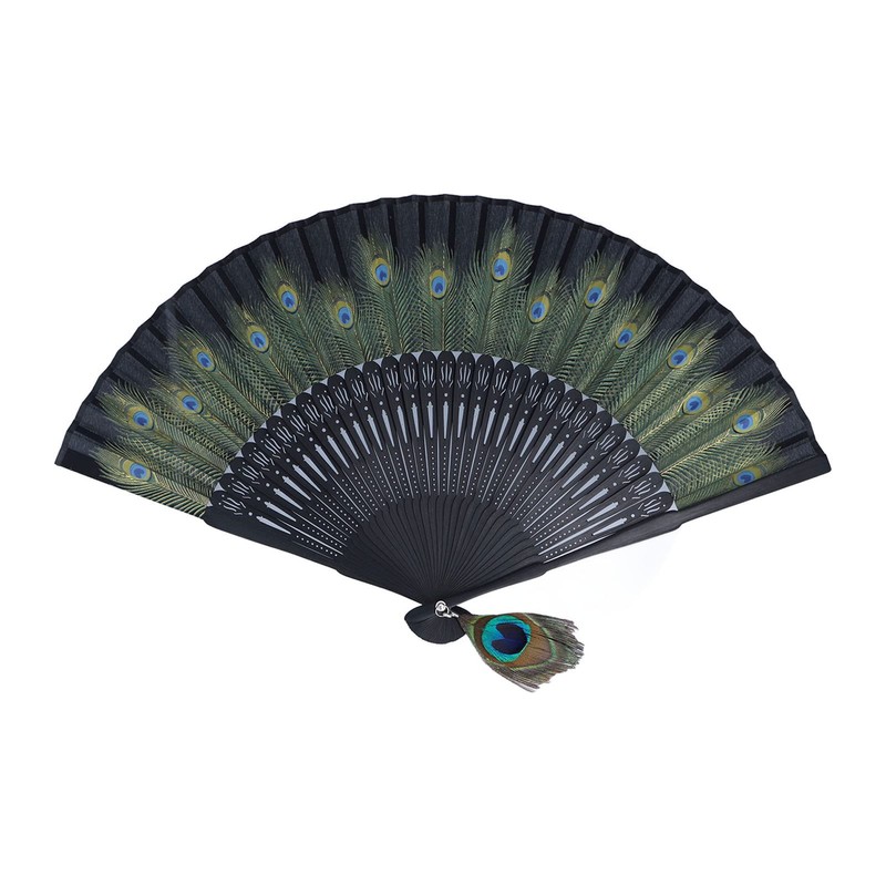 Abanicos Españoles Abanico Grandes Abanico Verde,Folding Fan Black Bones Beautiful
