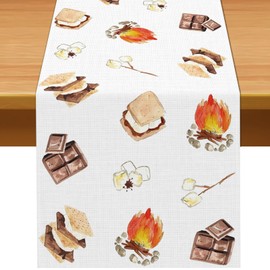 Pudodo S'Mores Table Runner Camping Themed Birthday Party Bonfire Picnic Kitchen Dining Room Home Decorations