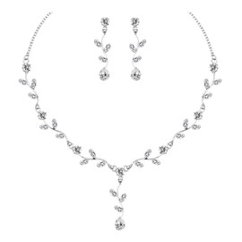 chaoyite Luxury Cubic Zirconia Necklace Earrings Set Silver Bridal CZ Crystal Wedding Prom Jewelry Sets for Brides Bridesmaids