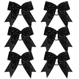 Cheer Bow Sequin 6 Inch 6 Pcs Bling Fling Cheerleader Cheerleading Jumbo Cheer Bow Hair Tie Hair Bow School (Black)