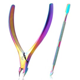 Cuticle Cutter with Cuticle Pusher, 2pcs Premium Stainless Steel Cuticle Removal Tool, Upgraded Sharp Edge, Built-in Spring Manicure Set for Fingernails & Toenails