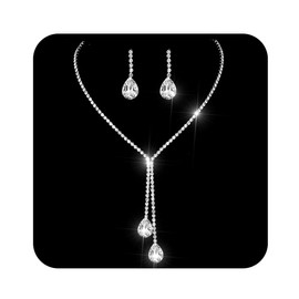 Ushiny Bridal Wedding Rhinestone Jewelry Set with Silver Teardrop Crystal Necklace and Earring Set Dangle Drop Earring Jewelry Sets for Women and Girls, Gemstone, Rhinestone