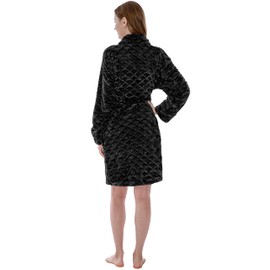 PAVILIA Black Short Robes for Women, Plush Soft Womens Bathrobe Lightweight, Fluffy Fuzzy Cozy Women’s Bath Robe Knee Length, Shower Spa House Kimono Robe, S/M