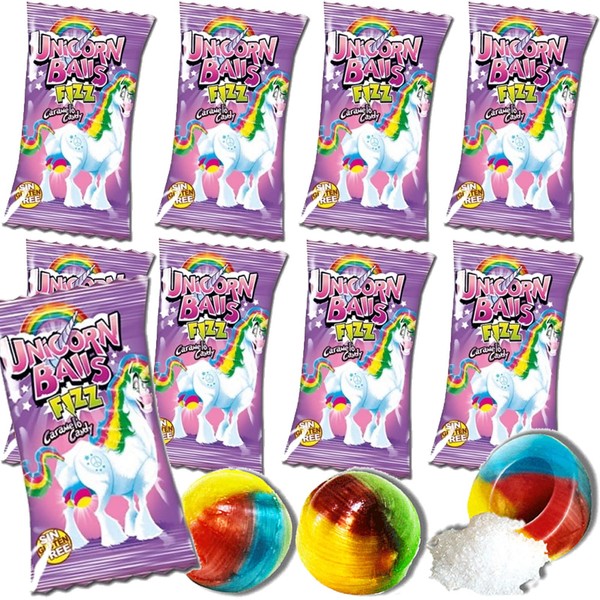 8 x Unicorn Balls, Unicorn Sweets with Shower Powder, Candy as Party Bags for Halloween, Party or Children's Birthday Parties, for Children the Absolute Racer