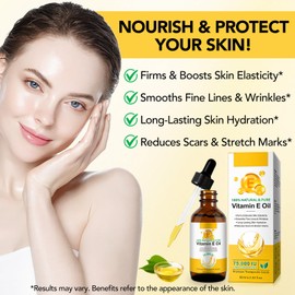 Vitamin E Oil, 100% Pure Natural Plant Extracts Vitamin E Oil for Skin, Face, Reduces Scars & Stretch Marks, Smooths Fine Lines & Wrinkles, Tightens & Increases Skin Elasticity