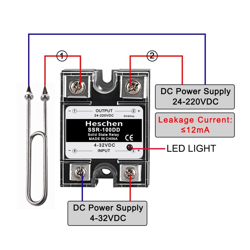 Heschen Single Phase DC Solid State Relay, SSR-100DD, Input 4-32VDC,