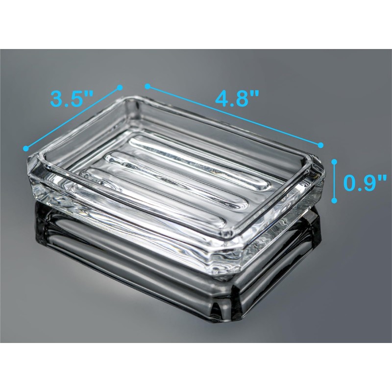 Clear Glass Soap Dish, Heavy Soap Holder for Bathroom, Sink