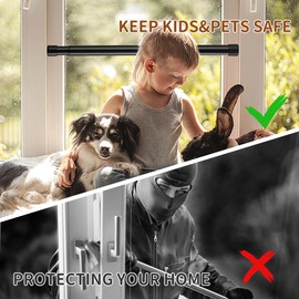 WIDYANA Sliding Door Security Bar, 17-46 Inches Adjustable Patio Door Security Bar, Matte Black Sliding Door Lock Bar with Rubber Tips, 1 Inch Diameter Window Security Bar for Home