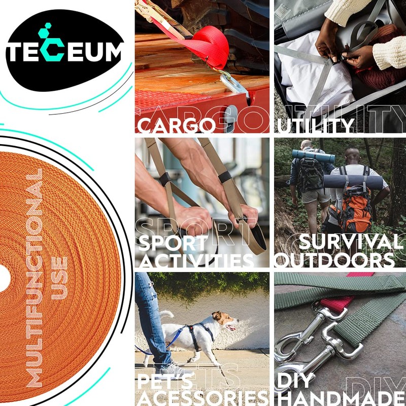 TECEUM 1 Inch Webbing – Orange – 10 Yards –