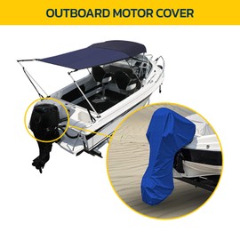 Seal Skin Outboard Motor Cover with Zipper, 600D Waterproof, UV-Proof, Trailerable Full Size Boat Engine Cover for Motor, Fade Resistant, Blue Color, Fits 60-90HP