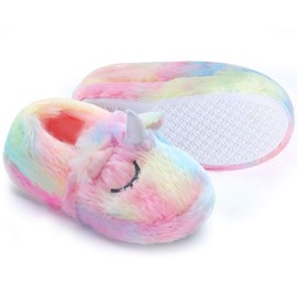 Dream Bridge Children's plush slippers, fluffy shoes for boys and girls, Pink (pink unicorn), 30/30.5 EU