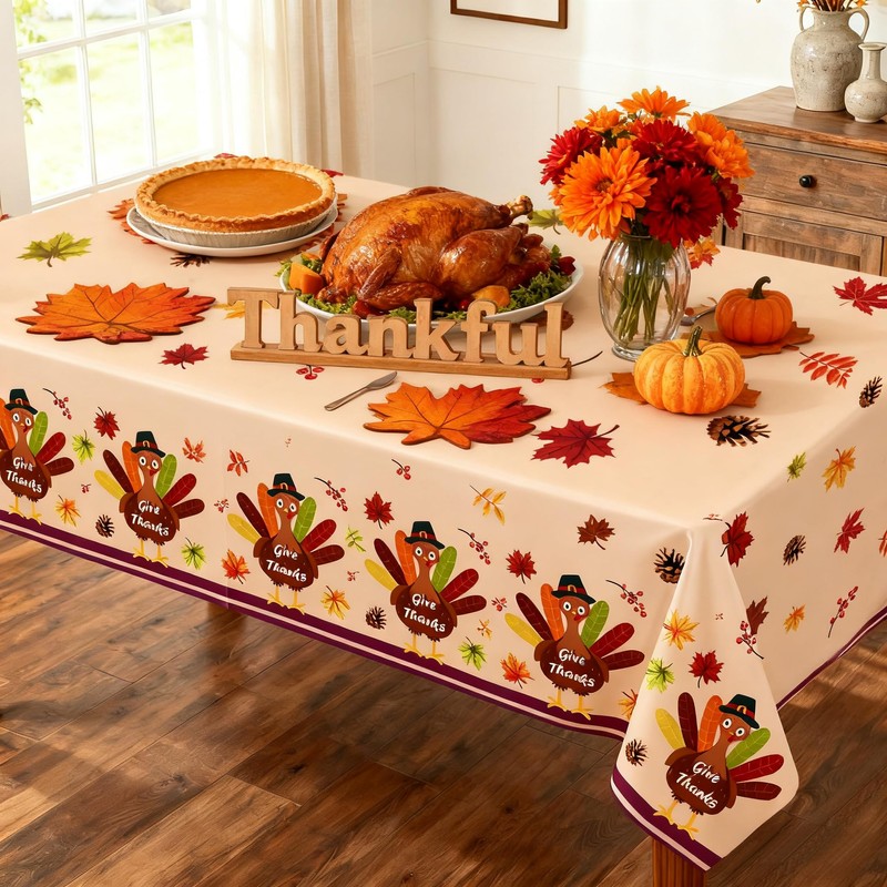 IMISHM Thanksgiving Tablecloth Pack Disposable Plastic Tablecloths for Rectangle Tables