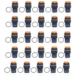 25Pcs Momentary Push Button Switch Self Locking 8 Pin Round with Light 24V BEMLA1622DSY 16mm(Yellow )