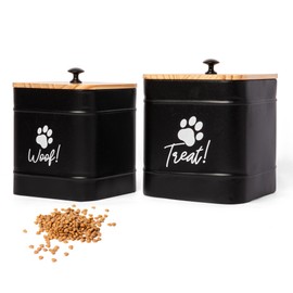 DD 2 Pack Dog Treat Container for Countertop, Black Dog Treat Jar with Airtight Lid, Dog Cookie Jar for Kitchen Counter, Metal Pet Treat Organizer, Small Dog Treat Canister Farmhouse Dog Food Storage