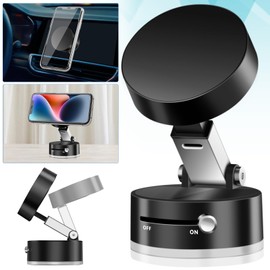 Magnetic Suction Cup Phone Holder,Doubled Sided Universal Cellphone Holder Stand for Car/Home/Smooth Surface/Mirror/Glass Black Foldable and Retractable Vacuum Magnetic Suction Phone Mount Bracket