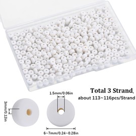 SUNNYCLUE 1 Box of 350 Pieces 6 mm White Polymer Clay Beads Large Small Heishi Beads Mini Refill Round Flat Disc Vinyl Spacer Loose Beads for Jewellery Making DIY Bracelets H
