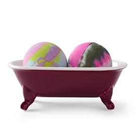 NEWHENGS 6.5" Ceramic Mini Decorative Clawfoot Bathtub Bar Soap Dish, Kitchen Sponge Holder and Shower Tray for Bathroom, 1 Pack(Burgundy)