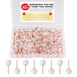 Yalis Push Pins 1/3 Inch Rose Gold Map Tacks 100-Count Large Size Pins Rose Gold Steel Point and Transparent Plastic Round Head (Rose Gold) | Yalis