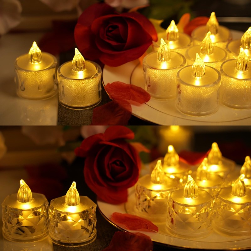 SupBri 24 Pack Flameless Tea Lights Battery Operated, Crystal LED