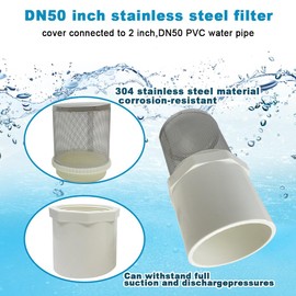2 inch Stainless Steel Filter Cover Connected to 2 inch/DN50 PVC Water Pipe, Suction Strainers Used to Remove Debris and Reduce Solid Entry