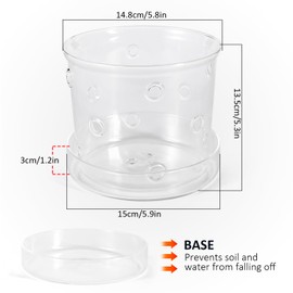 MIBUNG 2Pcs Orchid Pots with Holes and Tray, Transparent Glass Planter for Orchids with Drainage Hole&Saucer, Orchid Planter for Repotting, Modern Breathable Pots for Indoor Flower Plants(4.3+5.8inch)