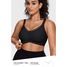 Vertvie Wireless Bras for Women Comfortable Supportive Mesh Crossover Bras Seamless Full Coverage No Underwire Everyday Bras Black