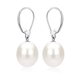 Sterling Silver White Teardrop Freshwater Cultured Pearl Leverback Dangle Earrings
