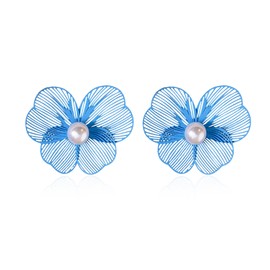 YISXVD Boho Hollow Flower Pearl Flower Stud Earrings for Women Exaggerated Big Floral Petal Filigree Pearl Earrings Statement Jewelry, Large, Metal, No Gemstone