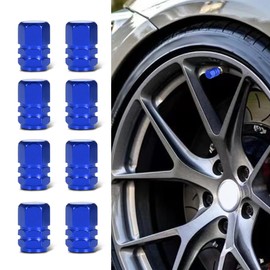 Kutyun 8PCS Car Tire Valve Caps, Tire Stem Caps, Car Tire Valve Stem Caps, Dustproof Aluminum Alloy Valve Stem Covers, Car Accessories Universal for Most Cars (Blue, 8PCS)
