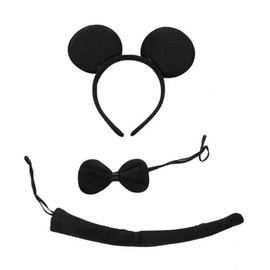 BOBOZHONG Ears Headband Set, Ears Tail Bow Tie Animal Dress Set, Animal Ears Tail and Bow Tie Set, for Costume Party, Dressing Play, Theme Party (Black Mickey Costume)
