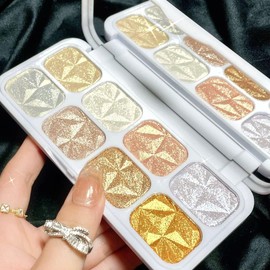 evpct Paleta De Maquillaje Iluminadora De 8 Colores Para Rostro, Iluminadores Y Luminizadores, Iluminador Profesional, Color Dorado, Barra Brillante Con Efecto Diamante, Contorno, Bronceador Y Paleta
