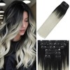 WindTouch Black Silver Hair Extensions for Women, 12 Inch 100g