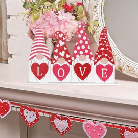 Valentines Day Decor & St Patricks Day Decorations, DECSPAS 1PC Double-sided Pink Green Gnome Valentines Decorations, LOVE LUCK Sign Valentine Decor Decorations for the Home, Mantle, Dining Table