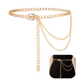 TIESOME Punk Waist Chain Gold Metal Belt, Fashion Multilayer Chain Belts Adjustable Metal Body Waist Link Belts Elegant Jewelry Accessories Body Decorate for Dresses Jeans Skirts Trouser
