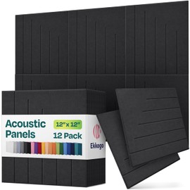 Ekkogo Acoustic Panels 12-Pack Soundproof Wall Panels 12"x12"x0.4" Decorative Sound Dampening for your Home, Office, Studio, Bedroom & More with Unique LineWave Carving [Dark Gray]